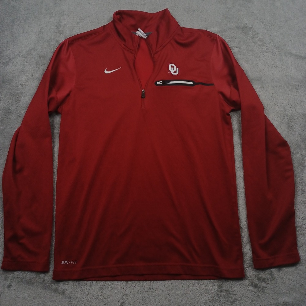 Oklahoma Sooners‎ Sweater Mens Small Red Nike 1/4 ZIp Pullover Dri Fit